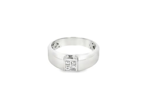 18K White Gold Men's Ring with Natural Princess-Cut Diamonds